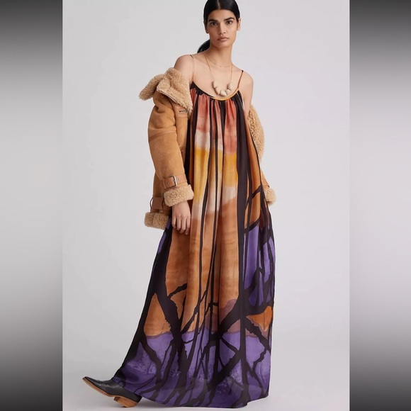 Anthropologie Mes Demoiselles Abstract Silk Maxi Dress